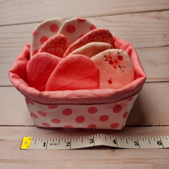 Pink and Polka dot Fabric basket with 8 Refillable Fabric Easter Eggs - Homemade - Picture 1 of 12